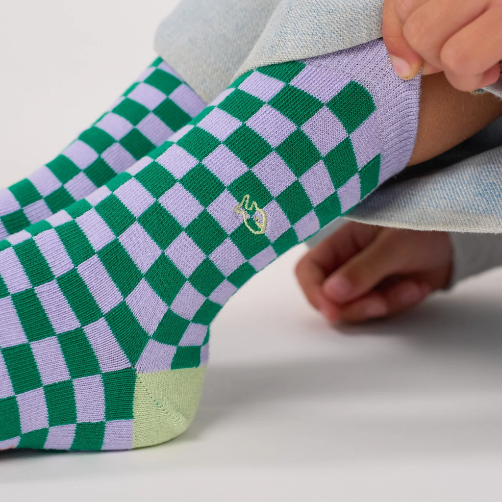 Billybelt - Kindersocken Bio-Baumwolle kariert - lila, grün