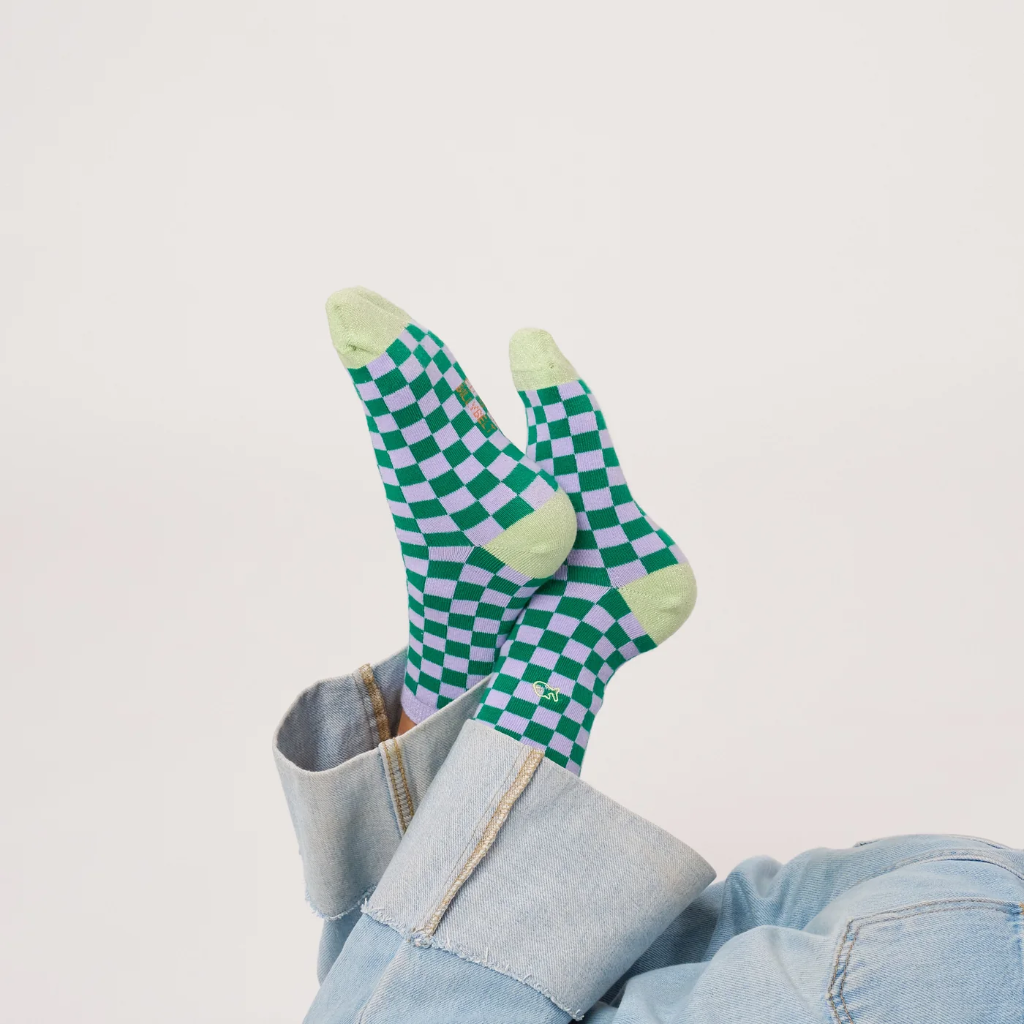 Billybelt - Kindersocken Bio-Baumwolle kariert - lila, grün