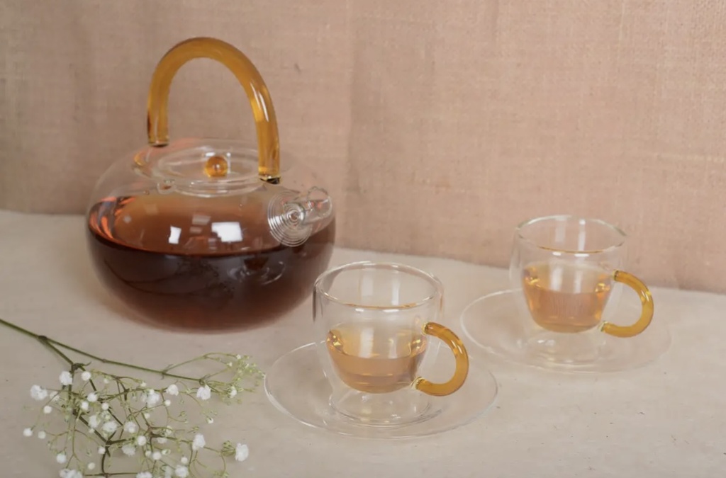 Aulica - 800 ml Glasteekanne mit gelbem Griff