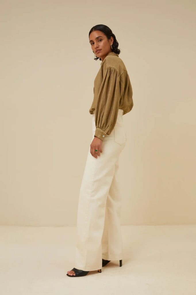 By bar - Sarah Short Linen Blouse - 412 Khaki