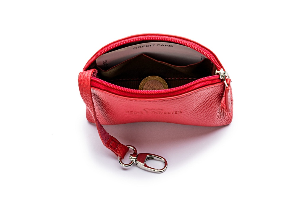Mini-Geldbörse/Schlüsseltasche | rot | silber | genarbt