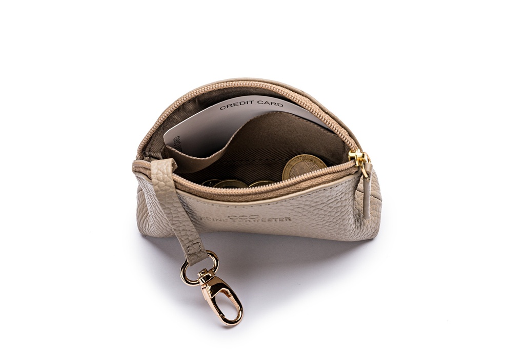 Mini-Geldbörse/Schlüsseltasche | taupe | gold | genarbt