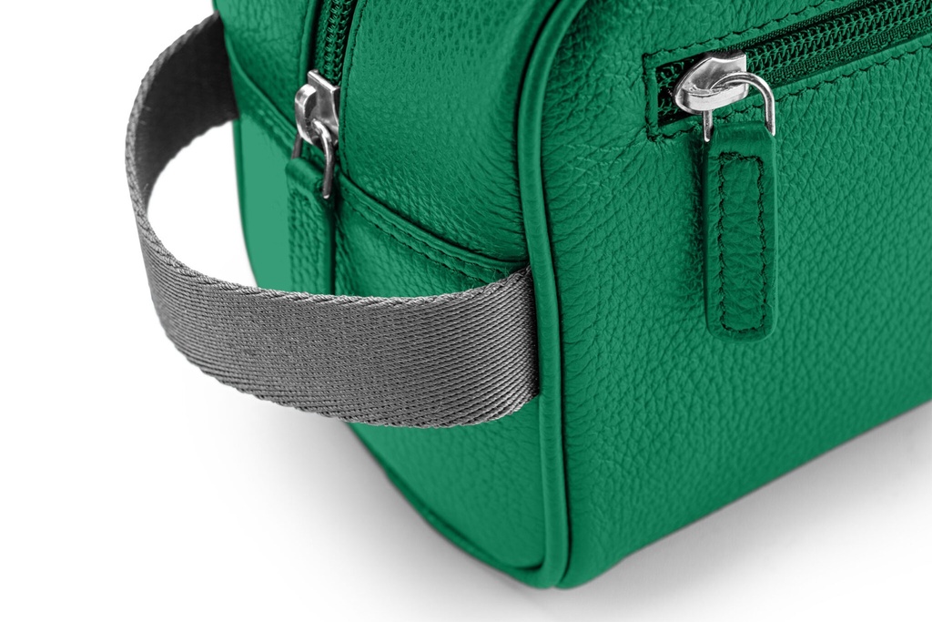Waschtasche | smaragd | grau | silber | genarbt