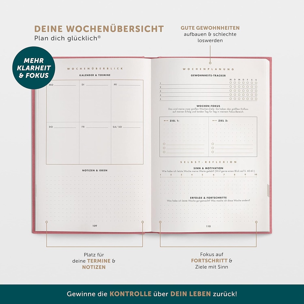 UrBestSelf - Das 6-Minuten Erfolgsjournal - Persönlichkeitsentwicklung & Tagesplaner - Altrosa