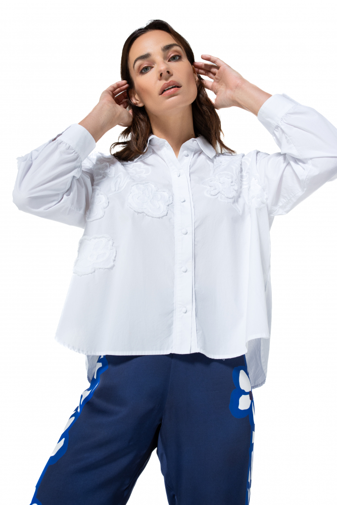 Caroline Biss - SHORT OVERSIZED COTTON BLOUSE WITH EMBROIDERY white - 1608-90