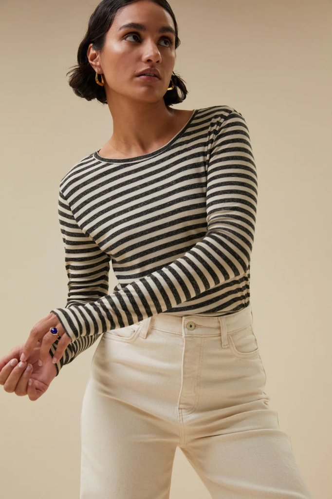 By Bar - basic ls stripe top - 018 chalk