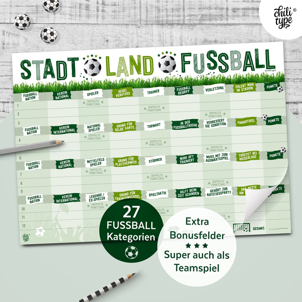 Chilitype - Stadt-Land-Fussball - Spielblock DIN A4