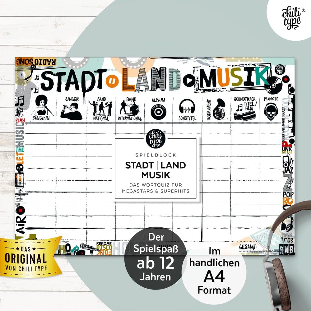 Chilitype - Stadt-Land-Musik - Spielblock DIN A4