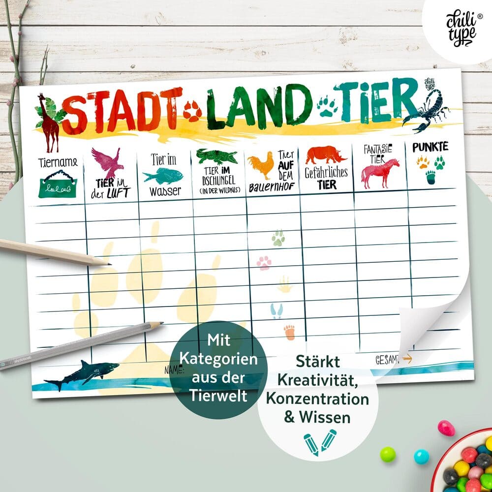 Chilitype - Stadt-Land-Tier - Spielblock DIN A4