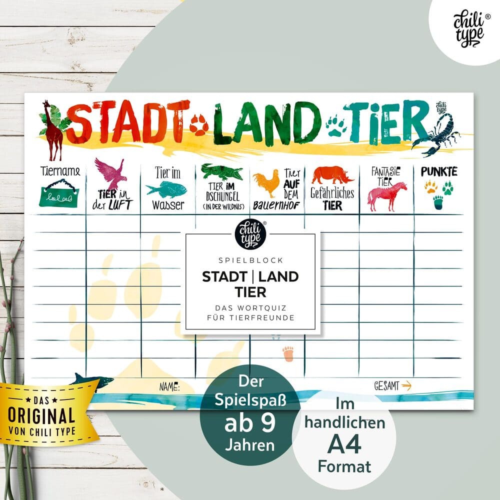 Chilitype - Stadt-Land-Tier - Spielblock DIN A4