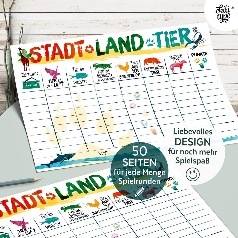 Chilitype - Stadt-Land-Tier - Spielblock DIN A4