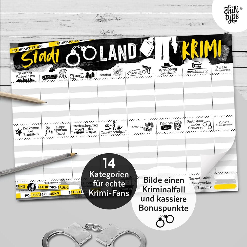 Chilitype - Stadt-Land-Krimi - Spielblock DIN A4 