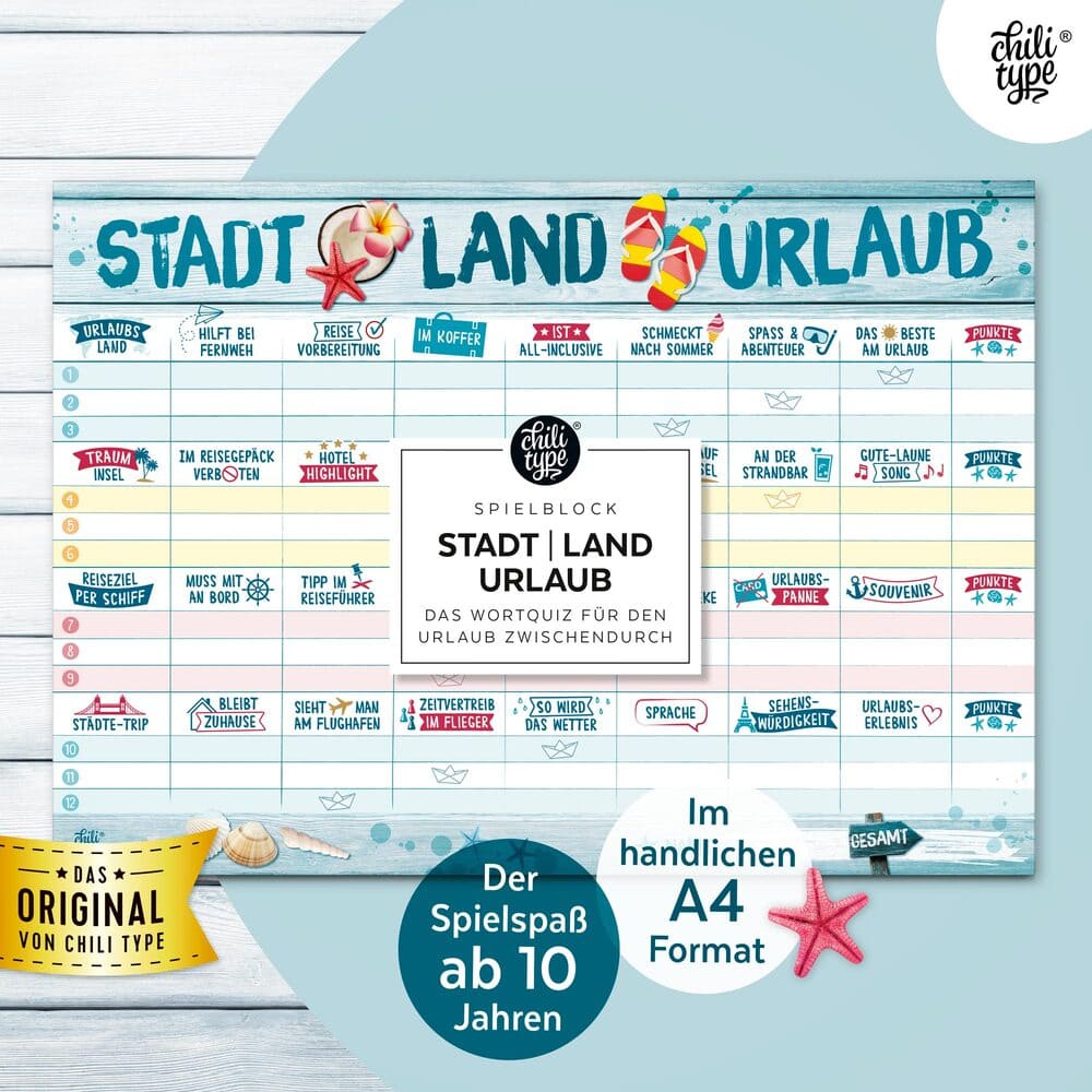 Chilitype - Stadt-Land-Urlaub - Spielblock DIN A4