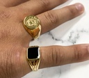 Charmins Ring - R1004 - Gold-colored UNI Men's Signet Ring Square Black Stone Steel