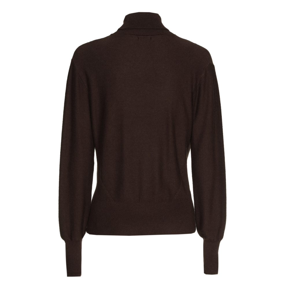 Caroline Biss - FITTED PULLOVER WITH SEMI-SHEER DÉCOLLETÉ - Coffee