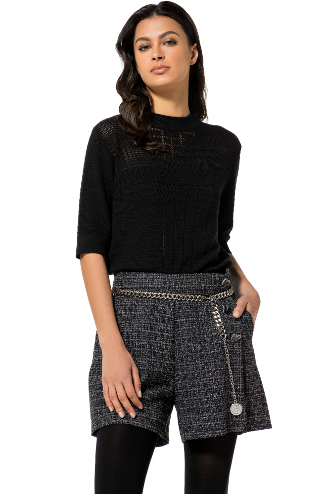 Caroline Biss - SEMI-TRANSPARENT PULLOVER - kurzärmlig - Schwarz