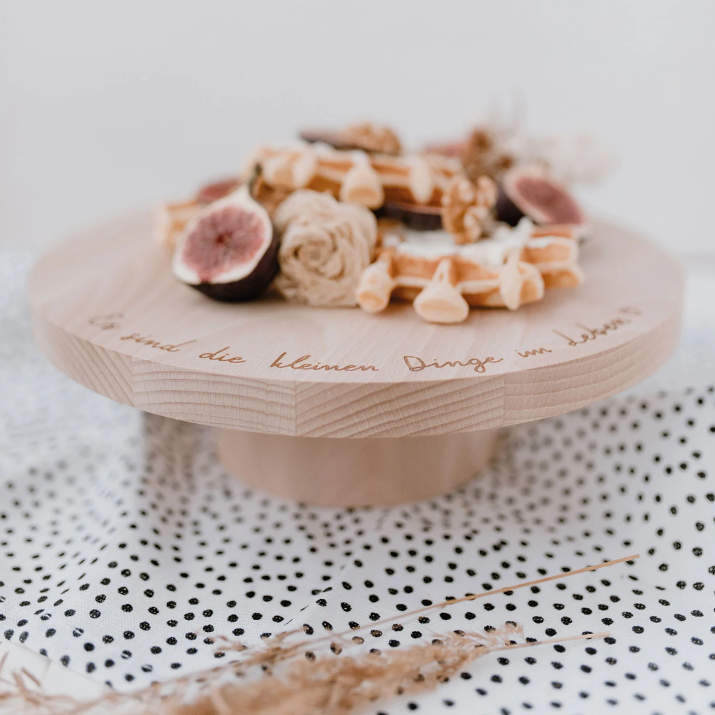 Eulenschnitt - Kuchenständer Holzteller mit Fuß Es sind die kleinen Dinge im Leben