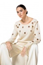 Caroline Biss - COSY PULLOVER WITH METAL GOLD RINGS - Pullover - Wolle-Angora - einfarbig - Accessoires - Champagne Gold