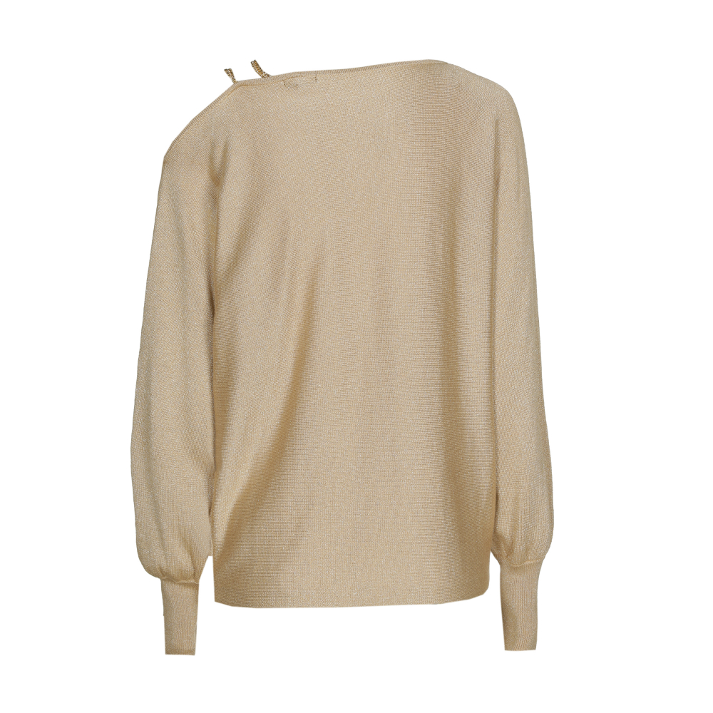 Caroline Biss - LOOSE-FITTING PULLOVER WITH SHOULDER EFFECT - Pullover - Viskose-Kashmir - einfarbig - Kette - Gold
