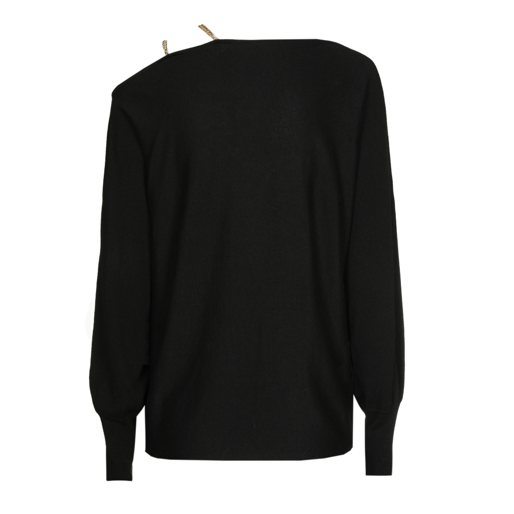 Caroline Biss - LOOSE-FITTING PULLOVER WITH SHOULDER EFFECT - Pullover - Viskose-Kashmir - einfarbig - Kette - Schwarz 