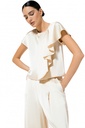 Caroline Biss - SHINY STRAIGHT-FITTING TOP WITH FLOUNCE - Top - Viskose-Mix - einfarbig - Volant - Champagne Gold 