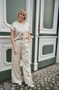 Caroline Biss - SHINY STRAIGHT-FITTING TOP WITH FLOUNCE - Top - Viskose-Mix - einfarbig - Volant - Champagne Gold 
