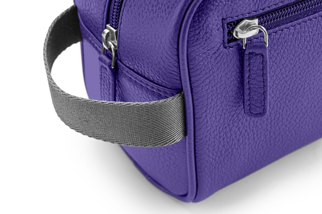 Waschtasche | lila | dunkelgrau | silber | genarbt