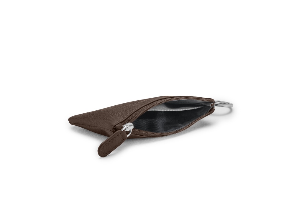 Schlüsseltasche slim | dunkelbraun | silber | genarbt
