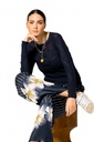 Caroline Biss - FINE-KNIT SEMI-SHEER PULLOVER WITH PATTERN navy