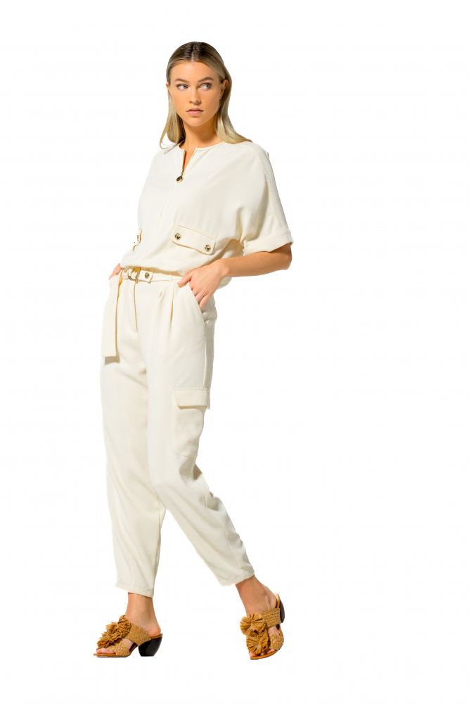 Caroline Biss - LOOSE-FITTING DRESSY CARGO PANTS, HIGH WAIST cream