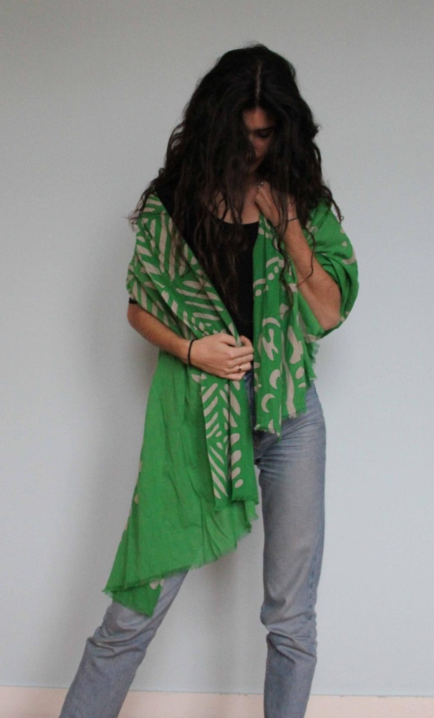 Les Belles Vagabondes - Schal Foulard Coton Bio Manuka Vert Green - 100% Biobaumwolle