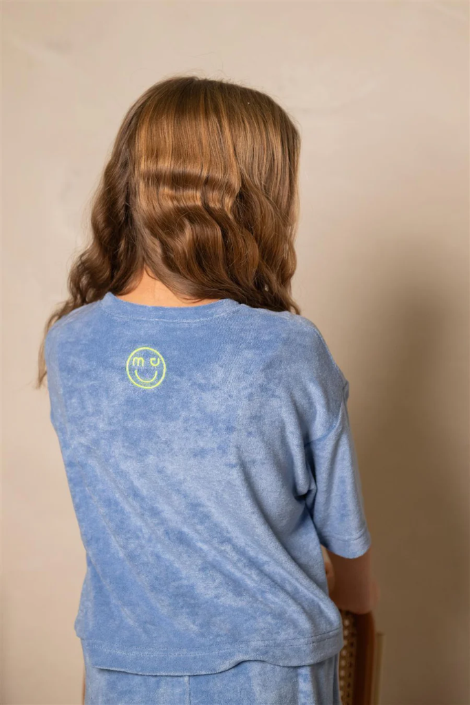 MDMD - Frottee Crop T-Shirt - blaugrau