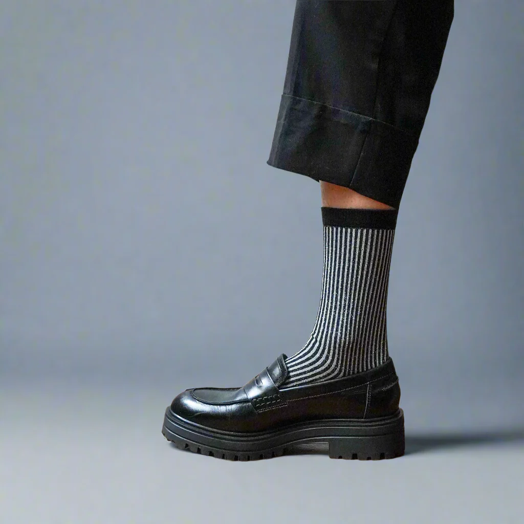 Klue - Glitter Lurex socks | stripes black | eco-friendly lyocell