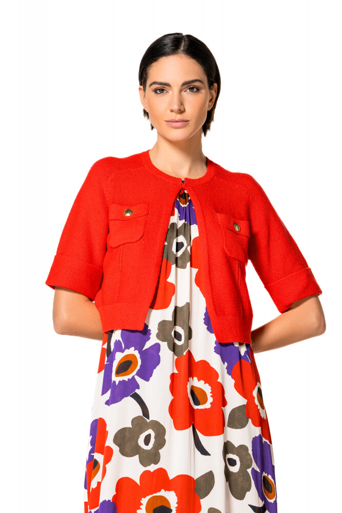 Caroline Biss - CARDIGAN - COTTON MIX - SOLID - SHORT SLEEVE - CHERRY 