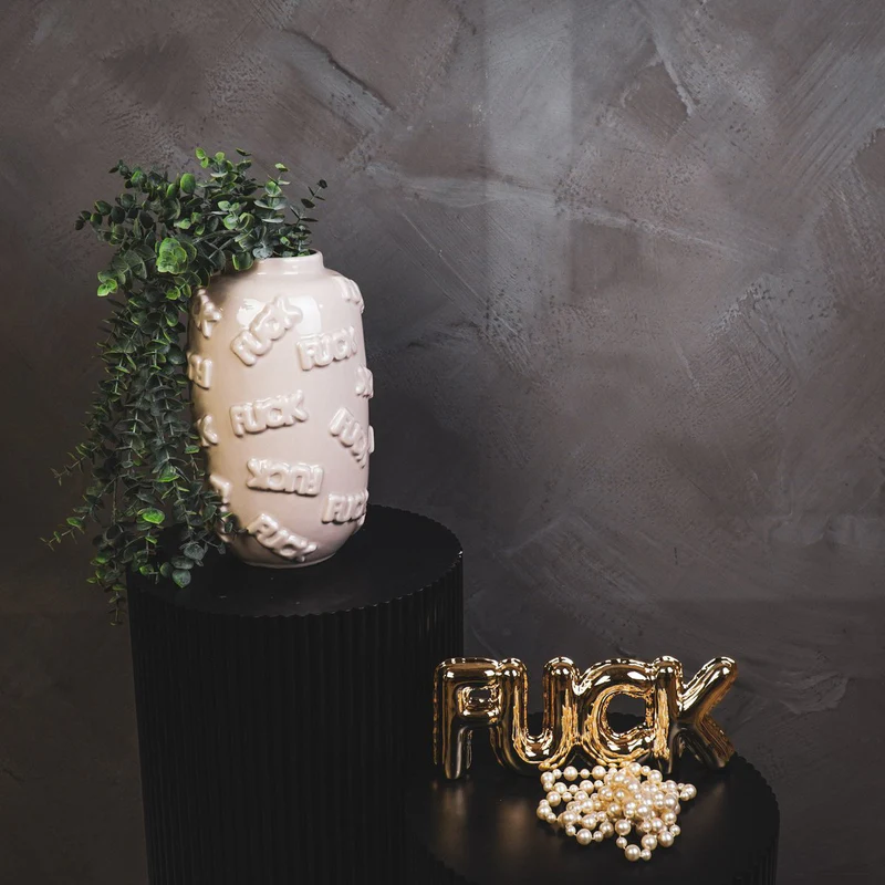 Housevitamin - Vase Fuck beige white 17x17x27cm