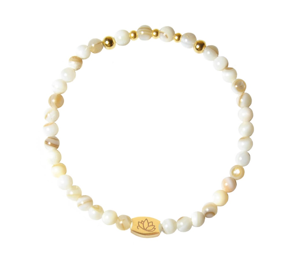 Mas Jewelz - Edelstein Armband - Perlmutt - 3mm model 2 - mit goldenen Perlen