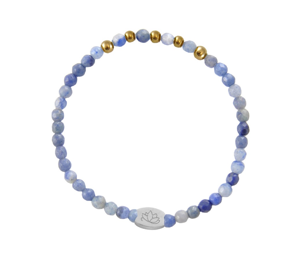 Mas Jewelz - Edelstein Armband - blauer Quarz - 3mm model 2 - mit goldenen Perlen