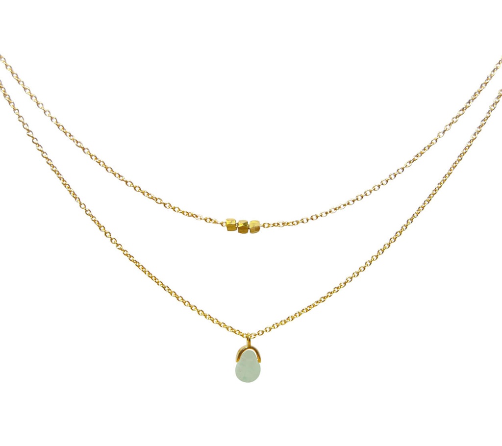 Mas Jewelz - doppelte Kette mit Edelstein - grüner Aventurin