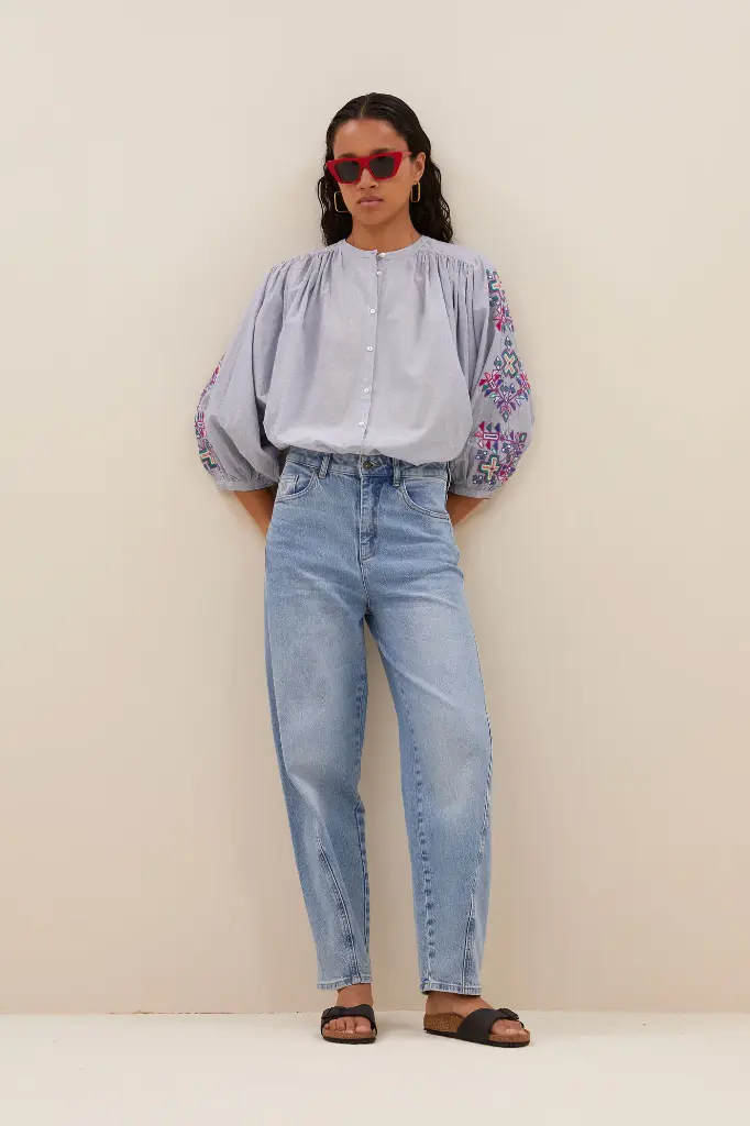 By Bar - Becky Pinstripe Blouse - 813 Indi Grey
