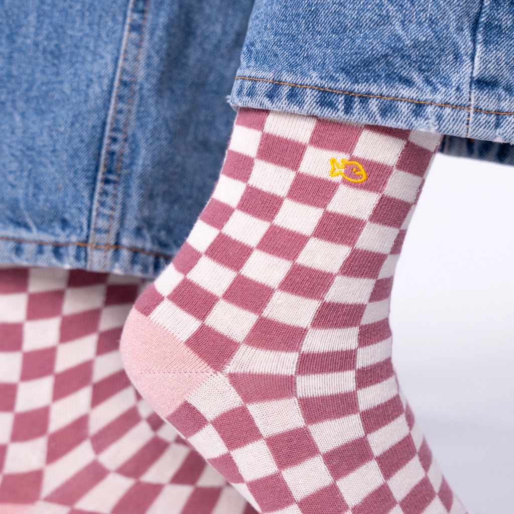 Billybelt - Karo Socken Blassrosa Ecru - Gr. 37-40
