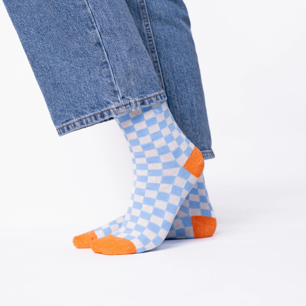 Billybelt - Karo Socken Hellblau Beige - Gr. 37-40