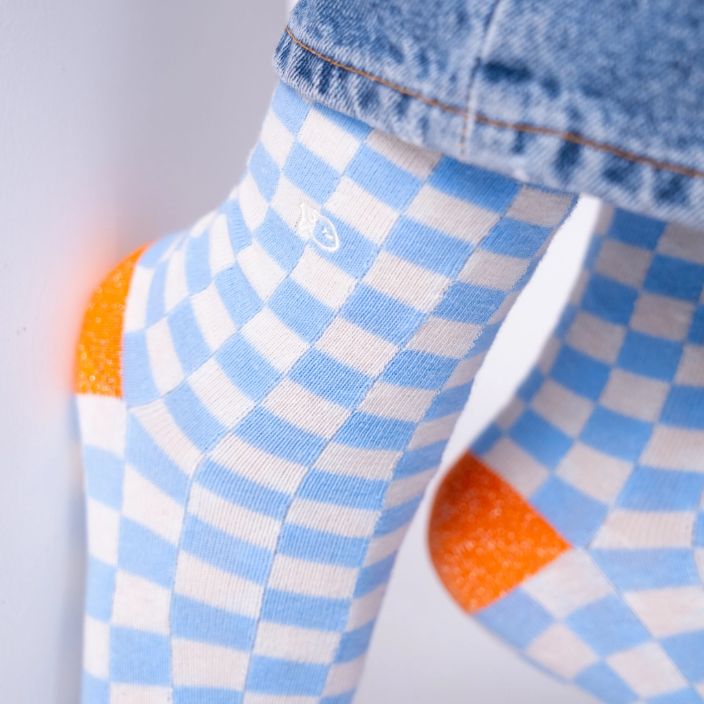Billybelt - Karo Socken Hellblau Beige - Gr. 37-40