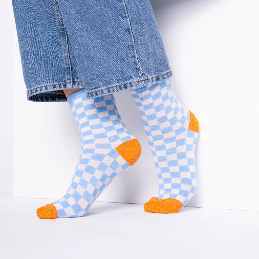 Billybelt - Karo Socken Hellblau Beige - Gr. 37-40
