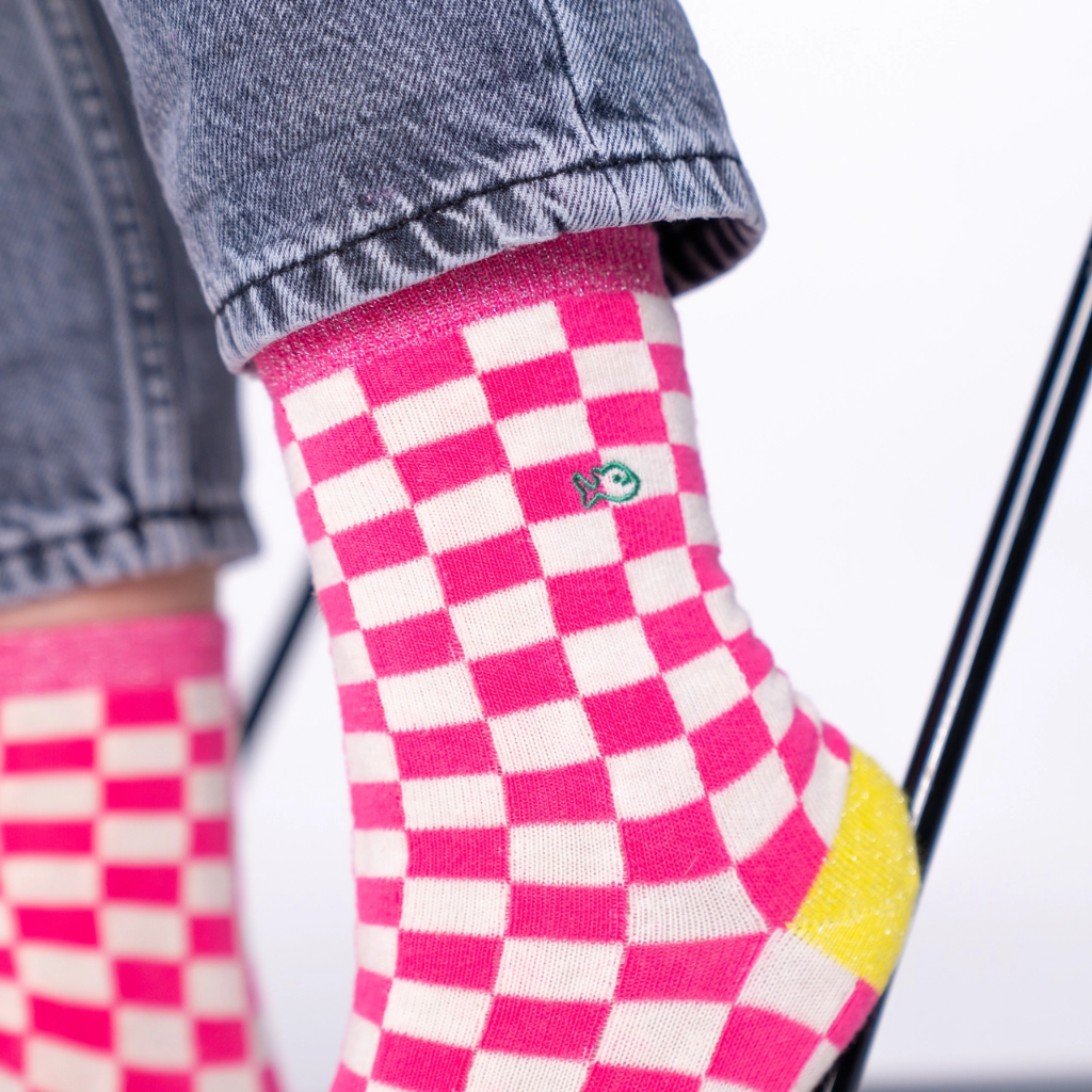 Billybelt - Karo Socken Rosa Weiß - Gr. 37-40