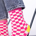 Billybelt - Karo Socken Rosa Weiß - Gr. 37-40