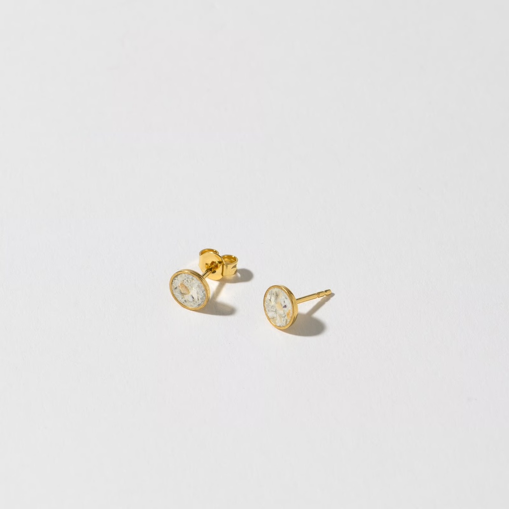 Hartgut Buntbeton - 7mm Ohrstecker (Paar) Silberfassung vergoldet - Muschelbeton - Gelbgold Muschel gelb Leuchtende Auster
