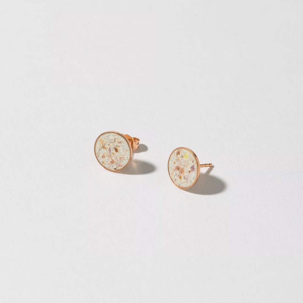 Hartgut Buntbeton - 11mm Ohrstecker (Paar) - Silberfassung vergoldet - Muschelbeton - Roségold Miesmuschel rose Glühende Atlantikmuschel