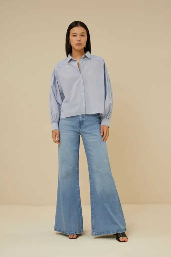 By Bar - sarah short pin stripe blouse - 813 indi grey