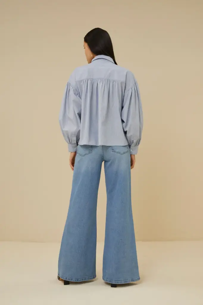 By Bar - sarah short pin stripe blouse - 813 indi grey