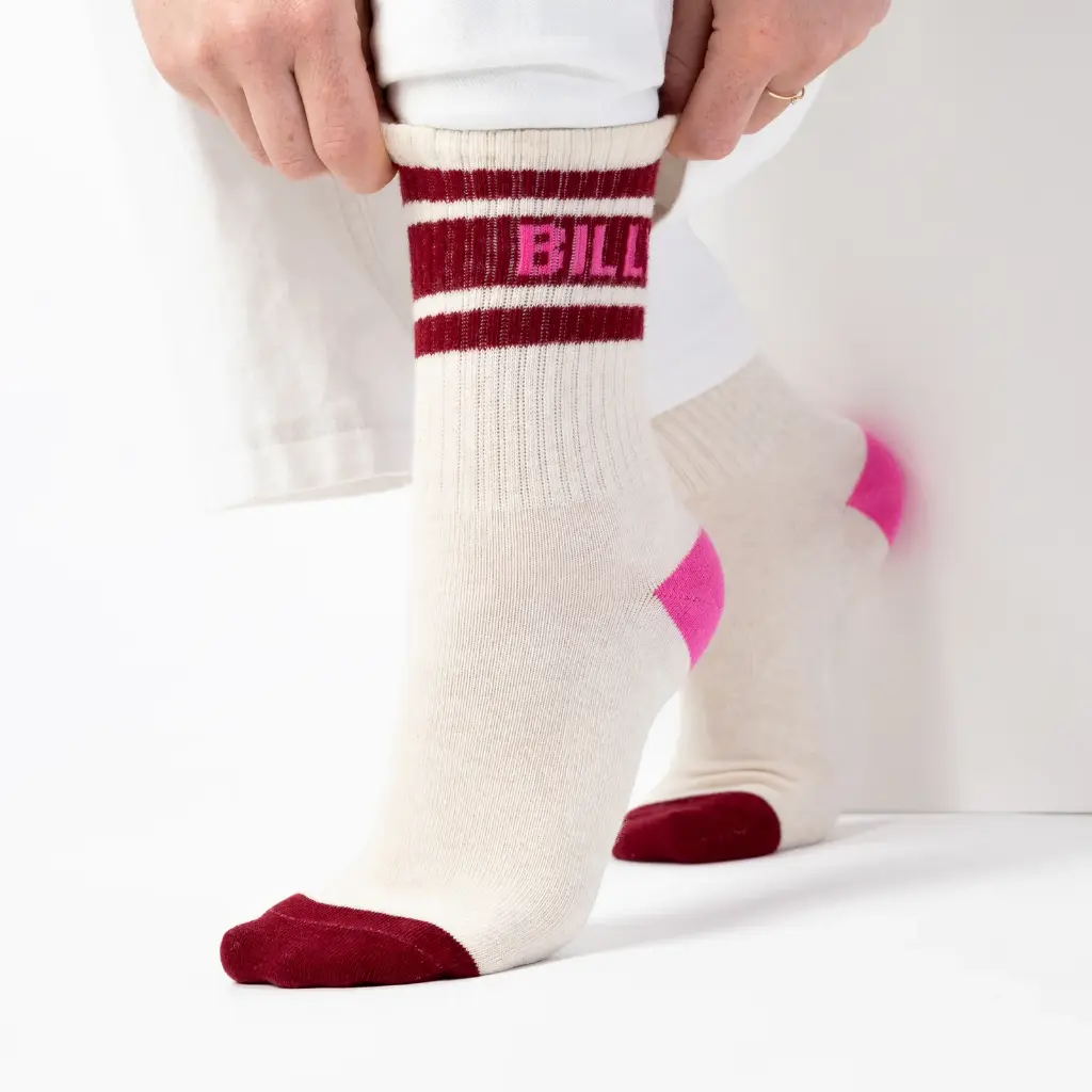 Billybelt - Tennissocken ecru bordeaux gestreift - Gr. 37-40